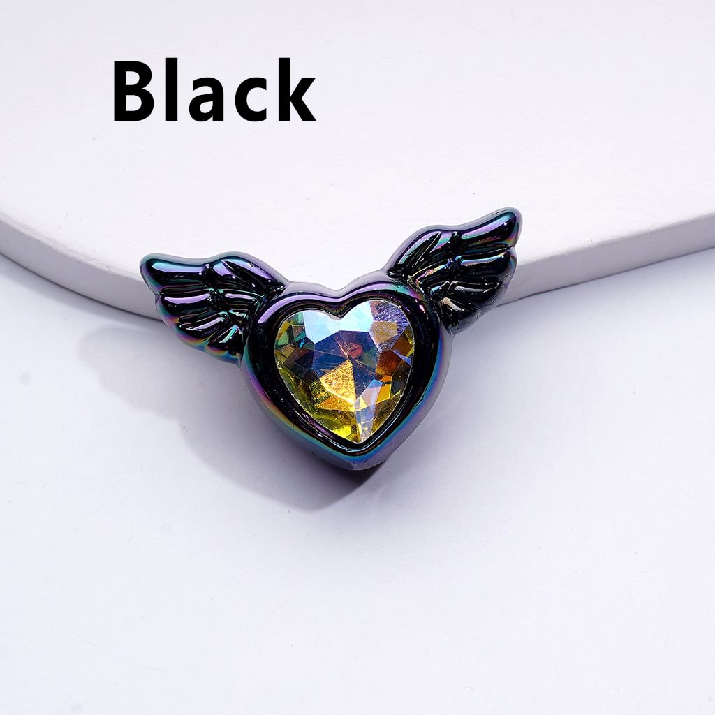 Radiant UV-Coated Acrylic Heart Beads with Elegant Angel Wings & Sparkling K9 Rhinestones, Approx. 40×26MM