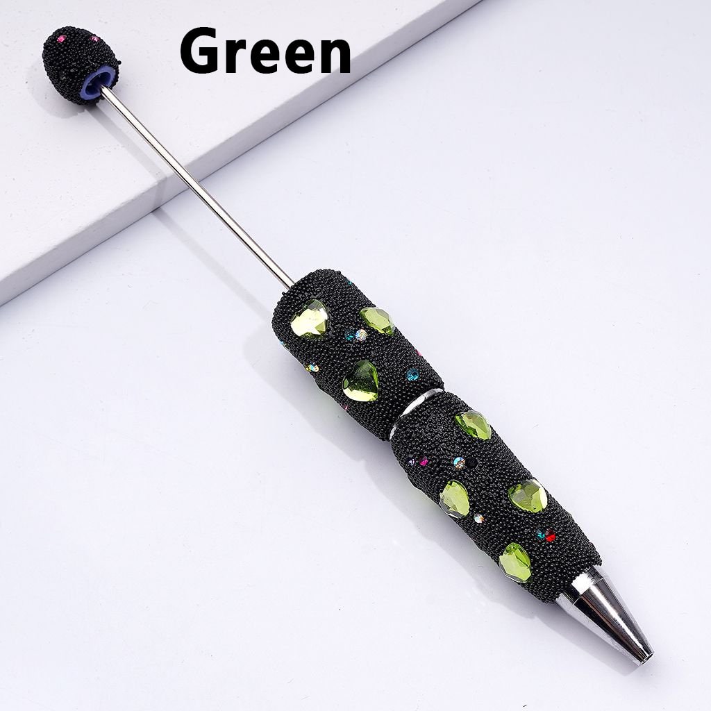 Clay Beadable Pens – Covered in Mini Rhinestones, Shiny Heart Accents & Black Snowball Texture