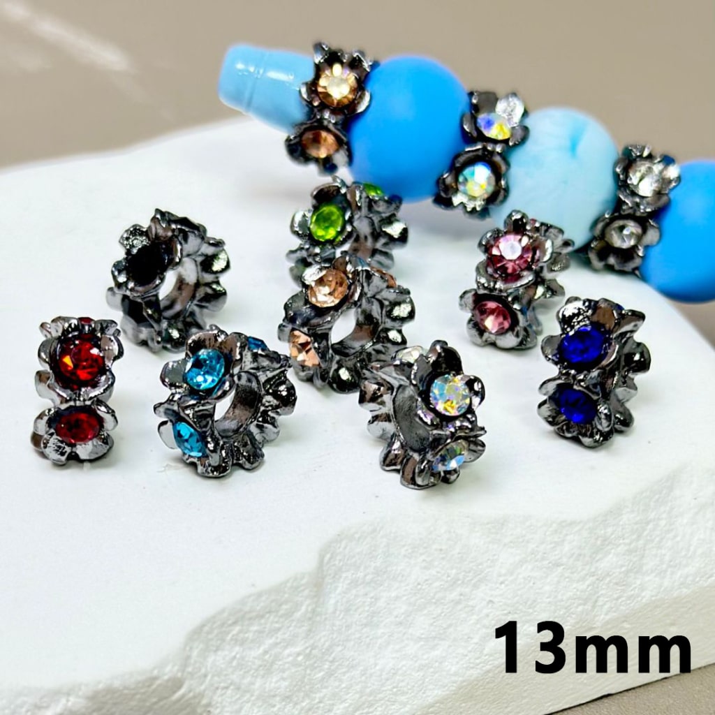 Gun Black Metal Alloy Exquisite Flower Spacer with Colorful Rhinestones Inside, 13MM – Please Read the Description