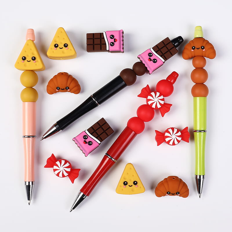 3D Cute Dessert Food Silicone Focal Beads, Croissant, Chocolate & Candy