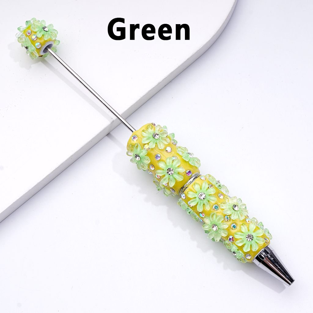 Vibrant Beadable Clay Pens with Mini AB Rhinestone Flowers – Clear Sparkle Accent