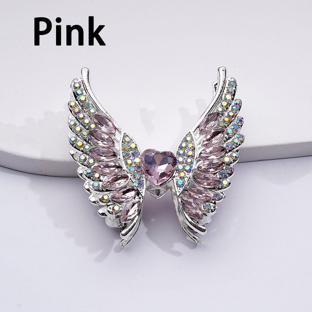 Exquisite Fancy Silver Alloy Angel's Wings Beads with Shiny Rhinestones, 46*50MM, Random Mix