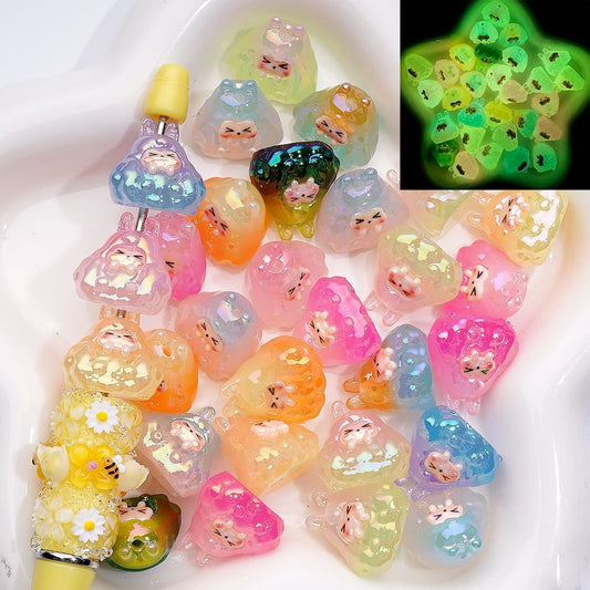 Luminous Double-Color Totor Cat Acrylic Beads with UV Coating, 18*18MM, Assorted Random Mix