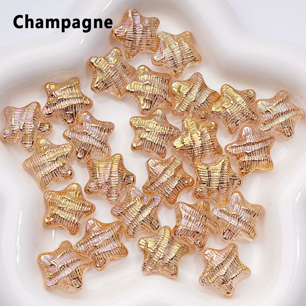 Glossy UV-Coated Multi-Color Acrylic Beads – Concave Striped Five-Pointed Star, 19MM