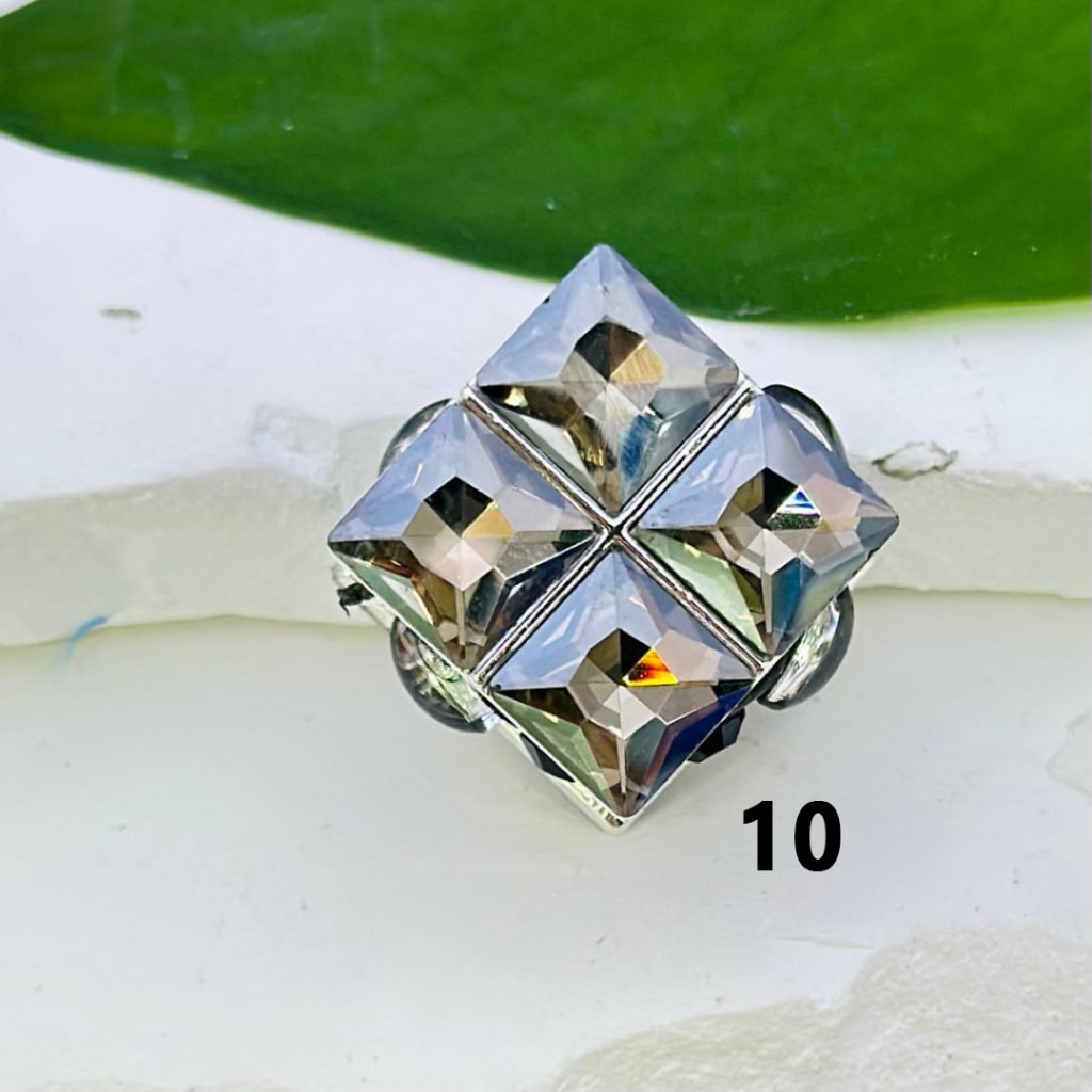 Silver Alloy Bling Bling Fancy Four Squares with Colorful Rhinestones, Clay Beads, and Oval Pearls, Around 21*21mm