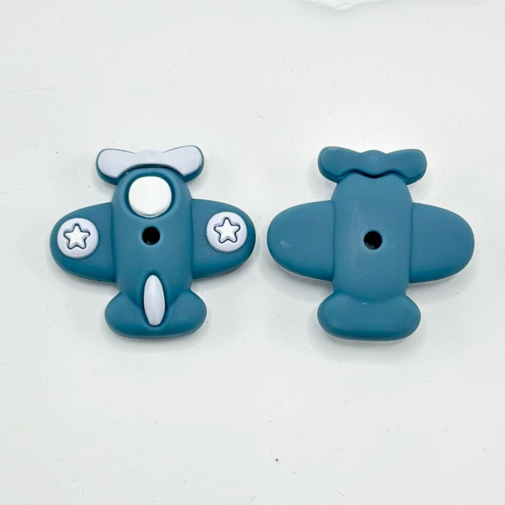 USA America Little Blue Air Force Plane Bomber Silicone Focal Beads