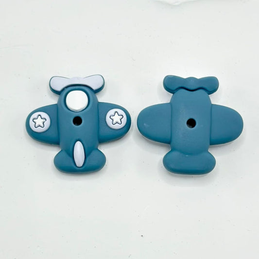 USA America Little Blue Air Force Plane Bomber Silicone Focal Beads