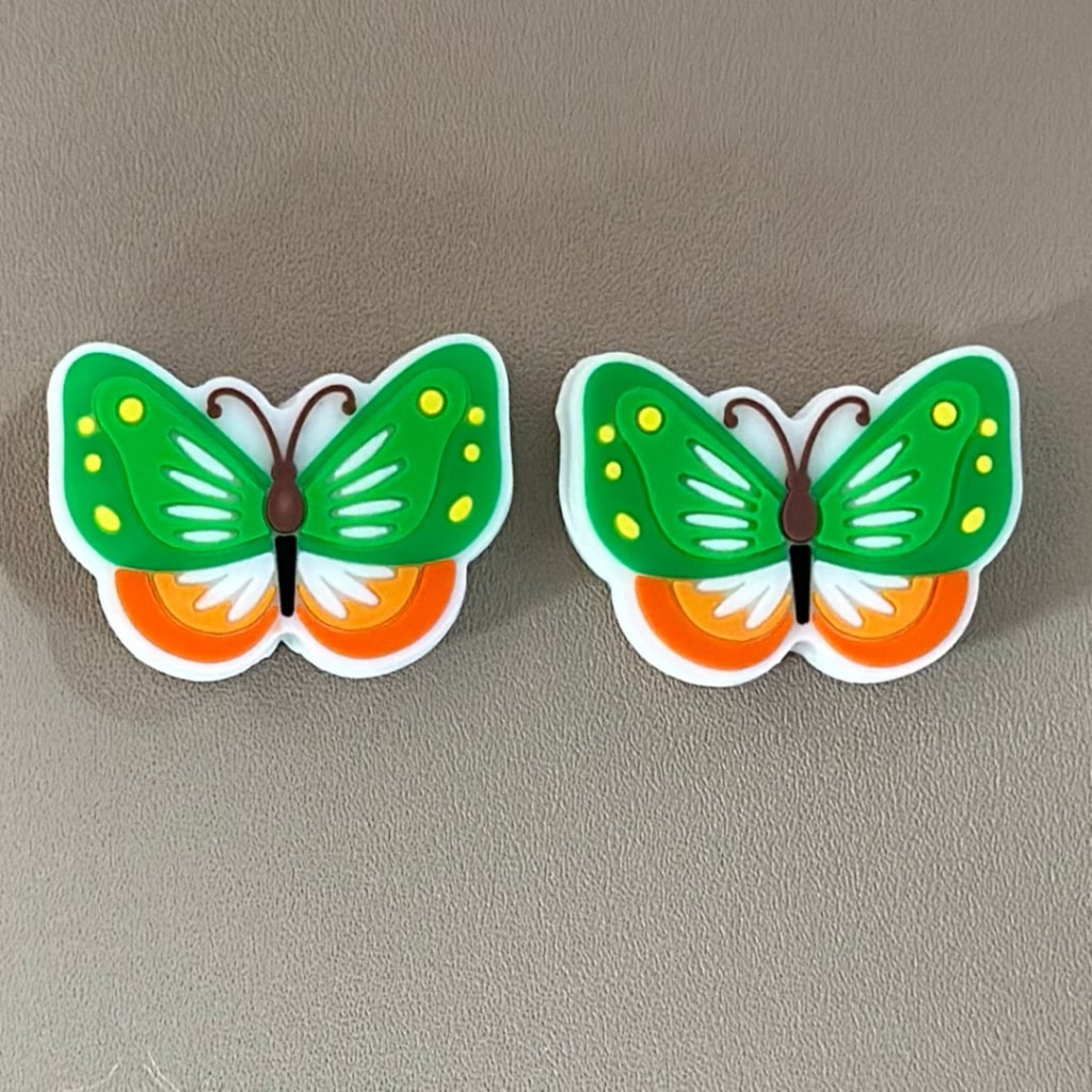 Small Yellow Spots on Green Orange Butterfly Silicone Focal Beads