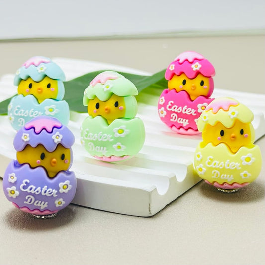 3D  Colorful Broken Eggs Cute Yellow Chicks  Easter Day Silicone Focal Beads, Random Mix