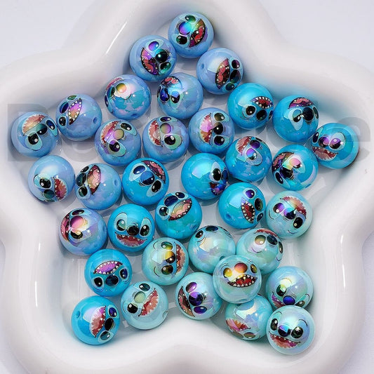 UV Coated Blue Round Acrylic Beads Cute Blue monster Series, 16MM, Random Mix