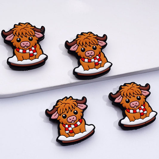 Adorable Cow Silicone Focal Beads with Red and White Scarf, Perfect for Farm-Themed Crafts