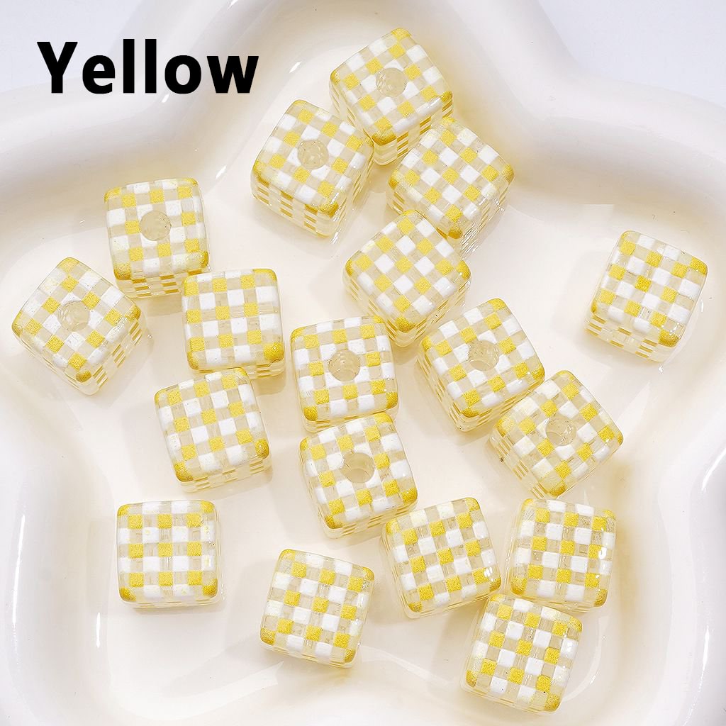 Pastel Checkered Cube Beads – Transparent Acrylic Squares, 14MM