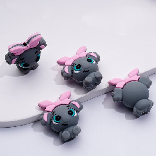 Cute Koala with Pink Bow Silicone Focal Beads