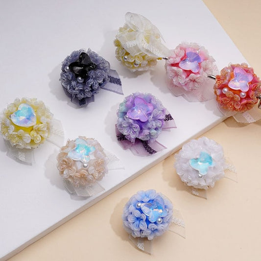 Elegant Glitter Flowers, Vibrant Butterflies, White Pearls, Cute Hearts, Round Acrylic Beads & Fabric Bowknots, Approx. 20MM, Random mix