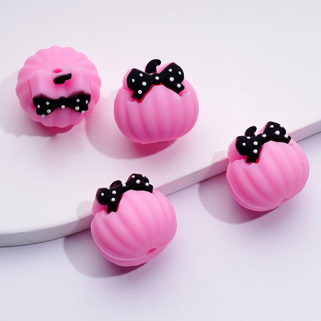 Mini 3D Halloween Pumpkin Silicone Focal Beads with Cute Bows