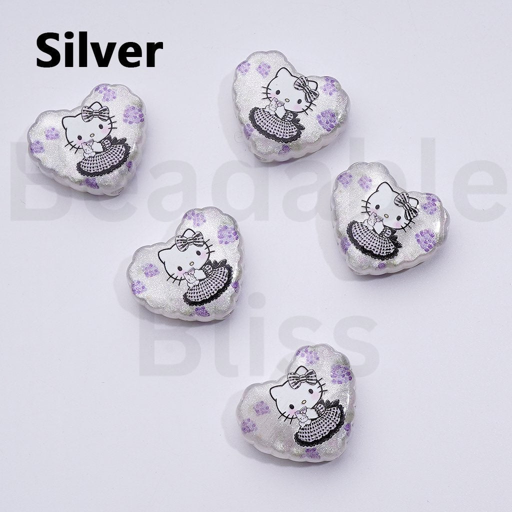 Vivid Cute Cat Adorable Character Heart Acrylic Beads, Around 26*22MM