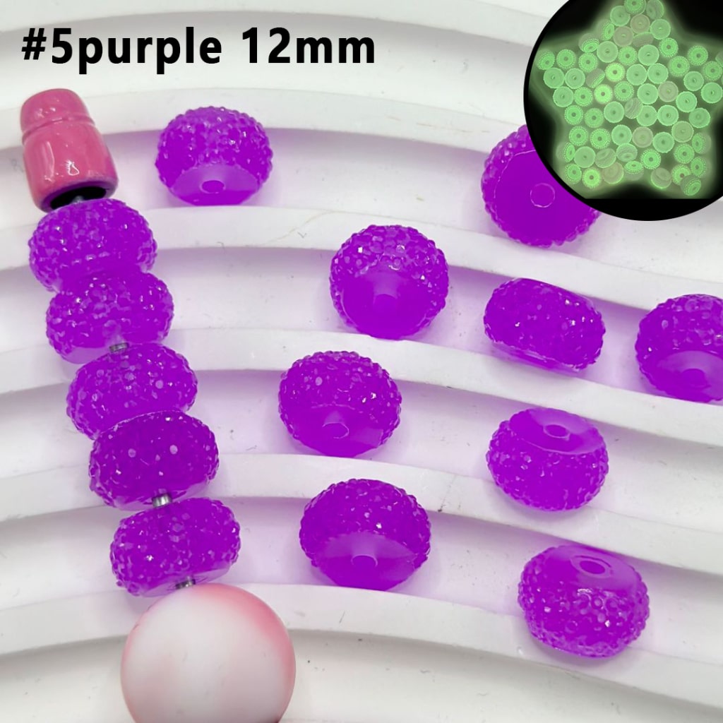 Wheel Luminous Colorful Acrylic Beads with Sugar Spacer Texture on Side, 12mm