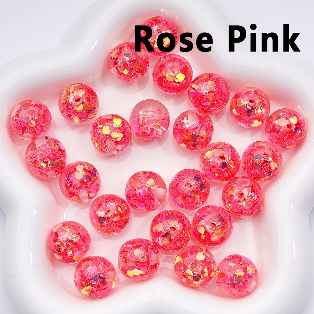 UV Coating Round Acrylic Beads Multi-Color Shiny Heart Flakes Inside 16MM