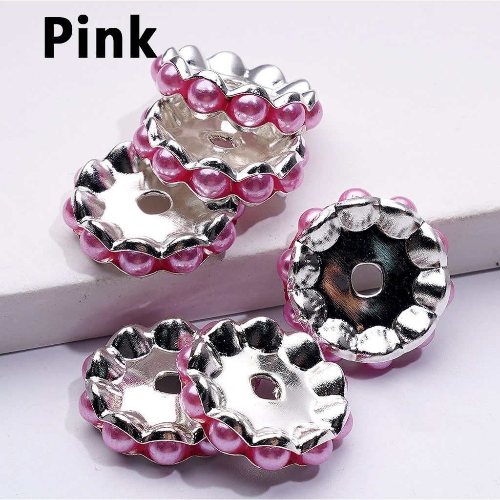 Wavy Silver Metal Spacer – Vibrant Multi-Color Pearls, 15MM