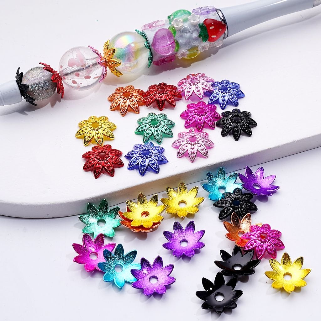 Metal Bead Cage Cap Eight-Petaled Flower Shape Multi-Color Random Mix 15mm