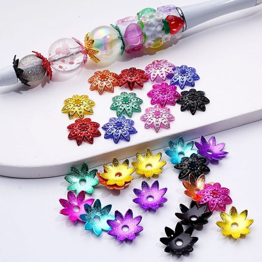 Metal Bead Cage Cap Eight-Petaled Flower Shape Multi-Color Random Mix 15mm