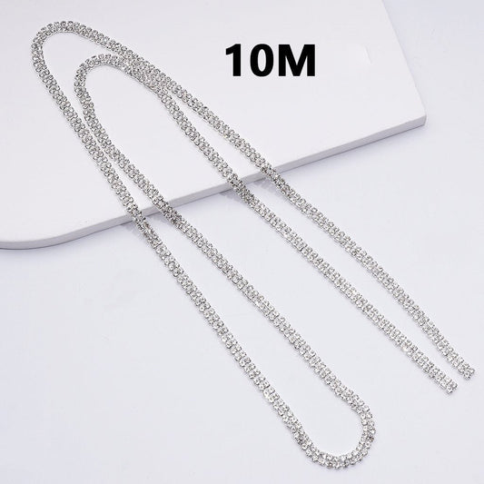 Silver Alloy Metal Double Rows Clear Rhinestones Chains Jewelry Accessories 10MM
