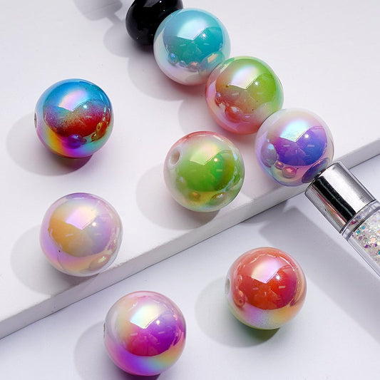 Double Color UV Coating Round Acrylic Beads, 16MM, Random Mix