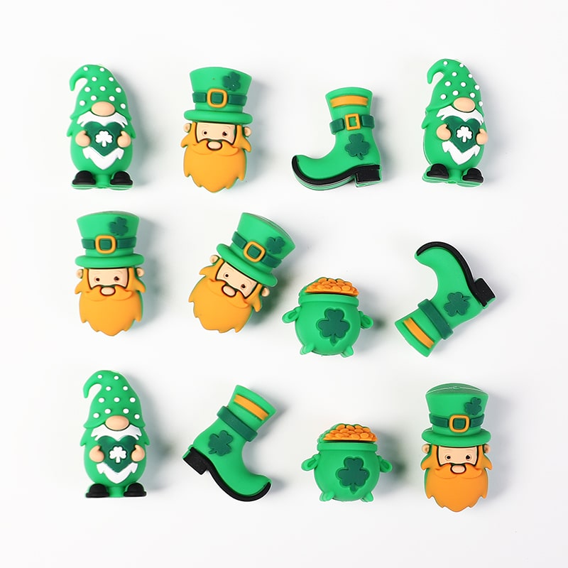 3D Gnome Saint Patrick’s Day Lucky Clover Series Silicone Focal Beads