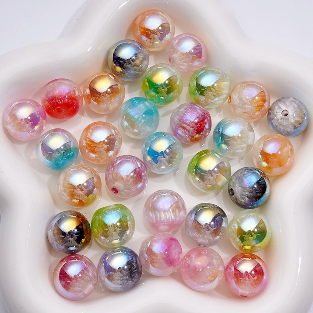 Clear Round Acrylic Beads with UV Gloss, Ombre Shades & Inner Crackle Mixed Pack, 16MM