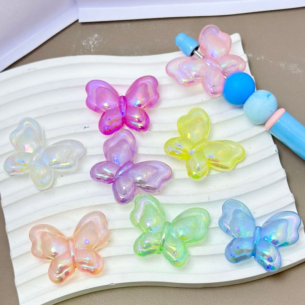 Shiny Glittery Butterfly UV Finish Acrylic Beads, Around 34*28MM, Please Read the Description