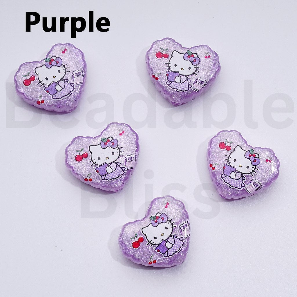 Vivid Cute Cat Adorable Character Heart Acrylic Beads, Around 26*22MM