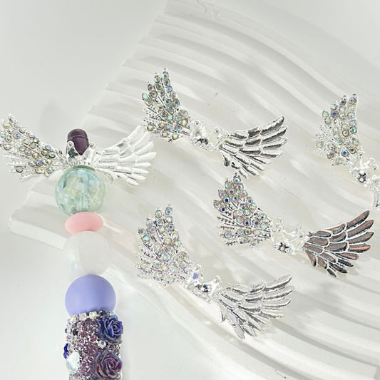 Bling Bling AB Mini Rhinestones Silver Alloy Crown with Wings, Around 53*25MM