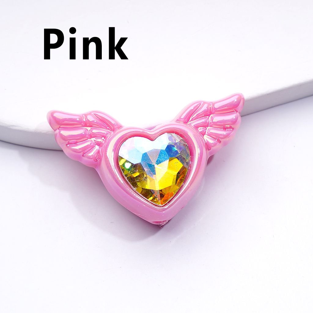 Radiant UV-Coated Acrylic Heart Beads with Elegant Angel Wings & Sparkling K9 Rhinestones, Approx. 40×26MM
