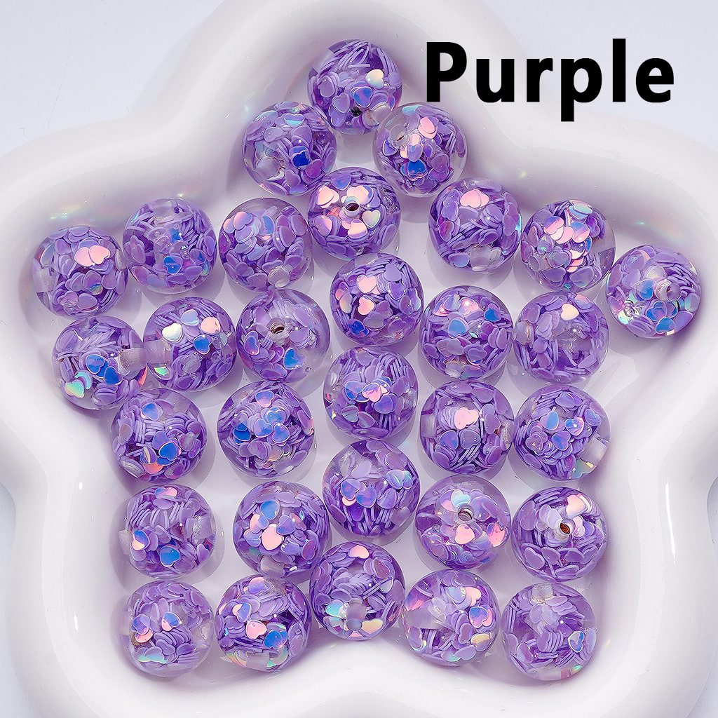 UV Coating Round Acrylic Beads Multi-Color Shiny Heart Flakes Inside 16MM