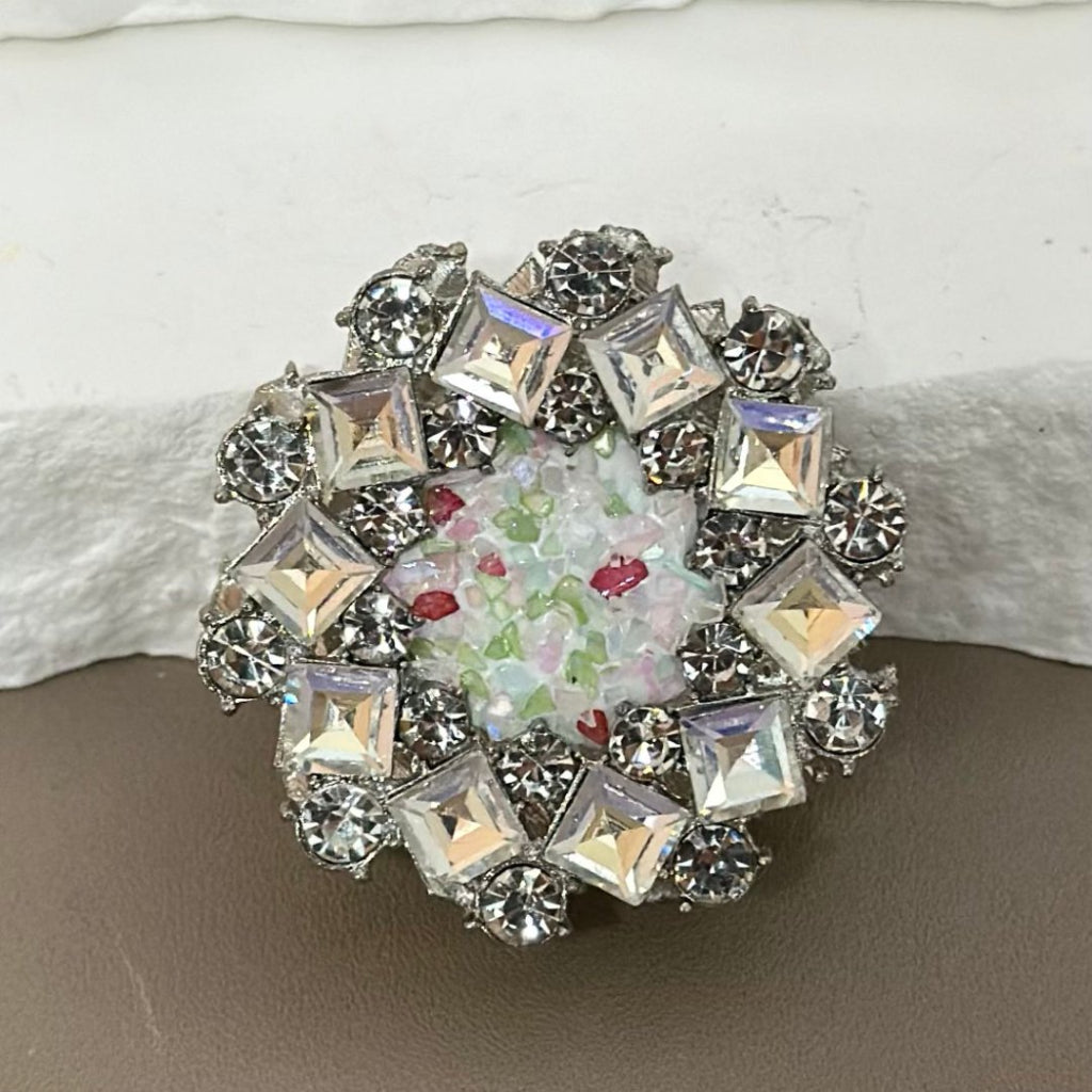 Fancy Bling Bling Large Silver Alloy Flowers with  Mini Stones, Colorful Shiny Rhinestones, Clay Beads, Around 40mm