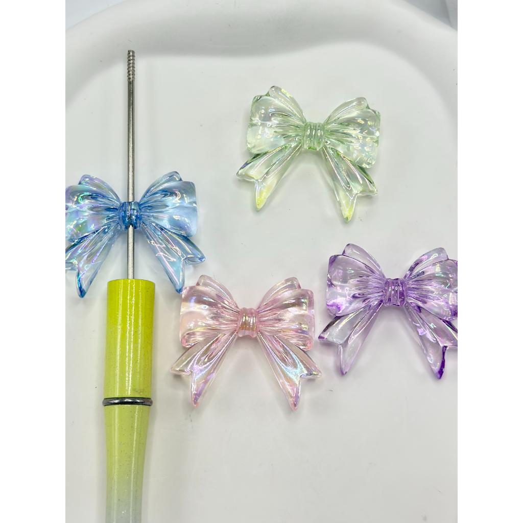 Cute Pastel color Bowtie See Thru Clear,Solid, Acrylic Beads, Random Mix Color,