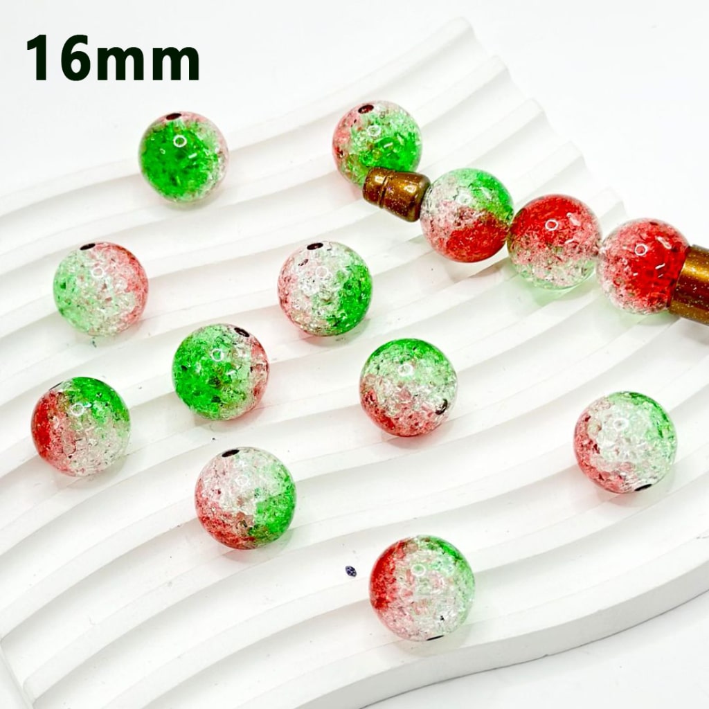Round Green Red Color Christmas Clear Acrylic Beads Broken Inside, 16MM