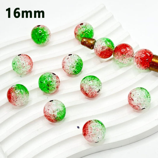 Round Green Red Color Christmas Clear Acrylic Beads Broken Inside, 16MM