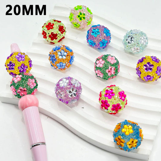 Colorful Mini Flowers Bling Bling Sugar Round Acrylic Beads, 20MM