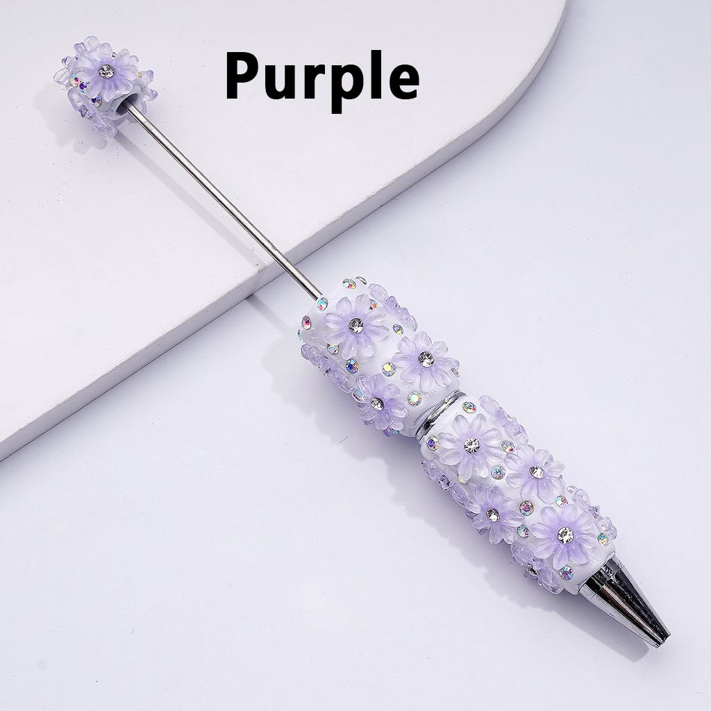 Vibrant Beadable Clay Pens with Mini AB Rhinestone Flowers – Clear Sparkle Accent