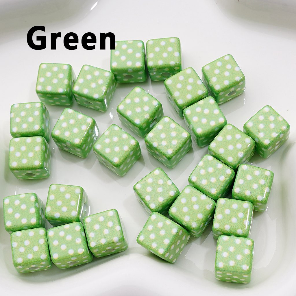 Mini Square Cube Acrylic Beads Featuring Cute White Dot Patterns, 10MM