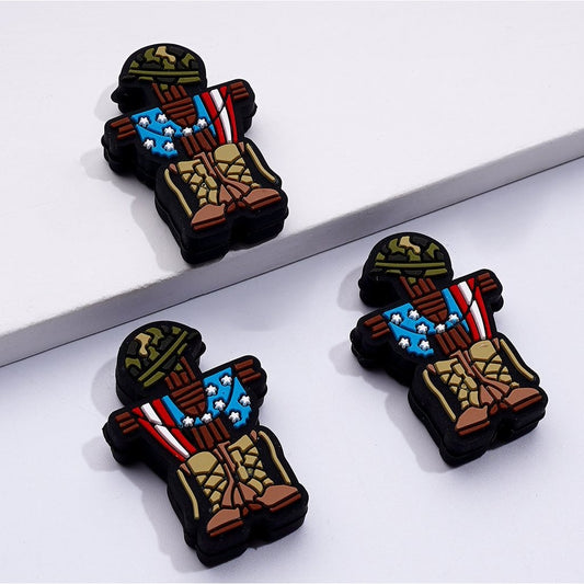 USA Soldier Military Cross Tombstone Silicone Focal Beads, Patriotic Design for Memorial Crafts