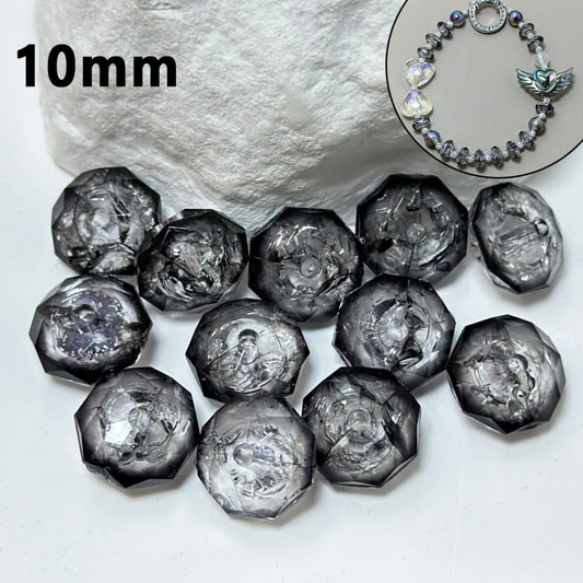 Adorable Clear Crystal Black Polyhedral Broken Inside Flat Acrylic Beads, 10MM