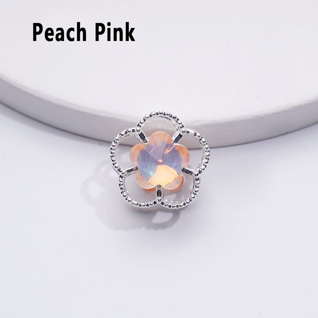 Elegant Silver Alloy Floral Beads with Five Petals & Vibrant Multi-Color Rhinestones, Approx. 17MM