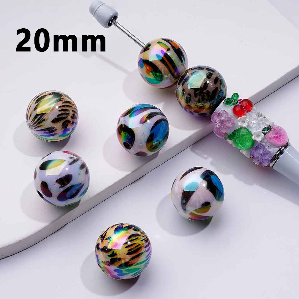 Round All Leopard Jaguar Cheetah Print Acrylic Beads, Random Mix 16mm,20mm