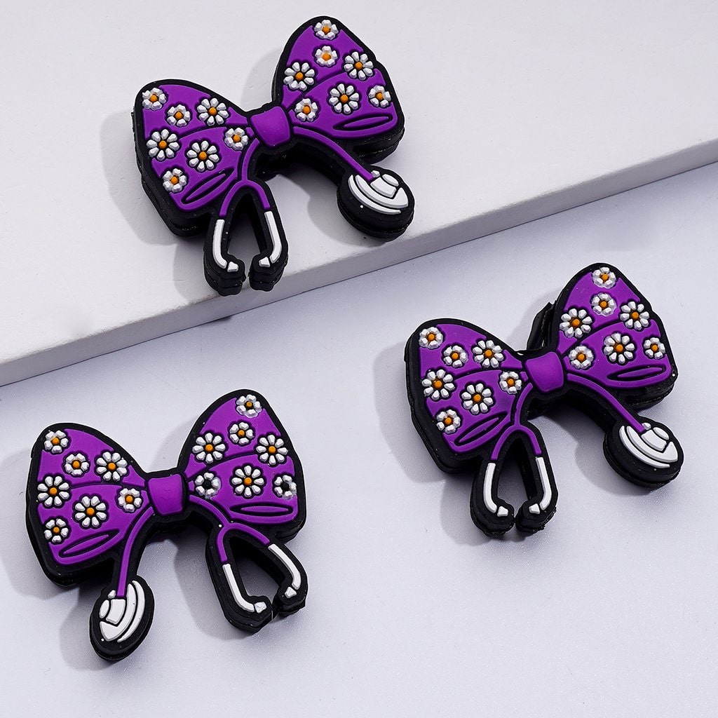 Stethoscope Nurse Hospital Cute Bowknot with Mini Flowers Silicone Focal Beads