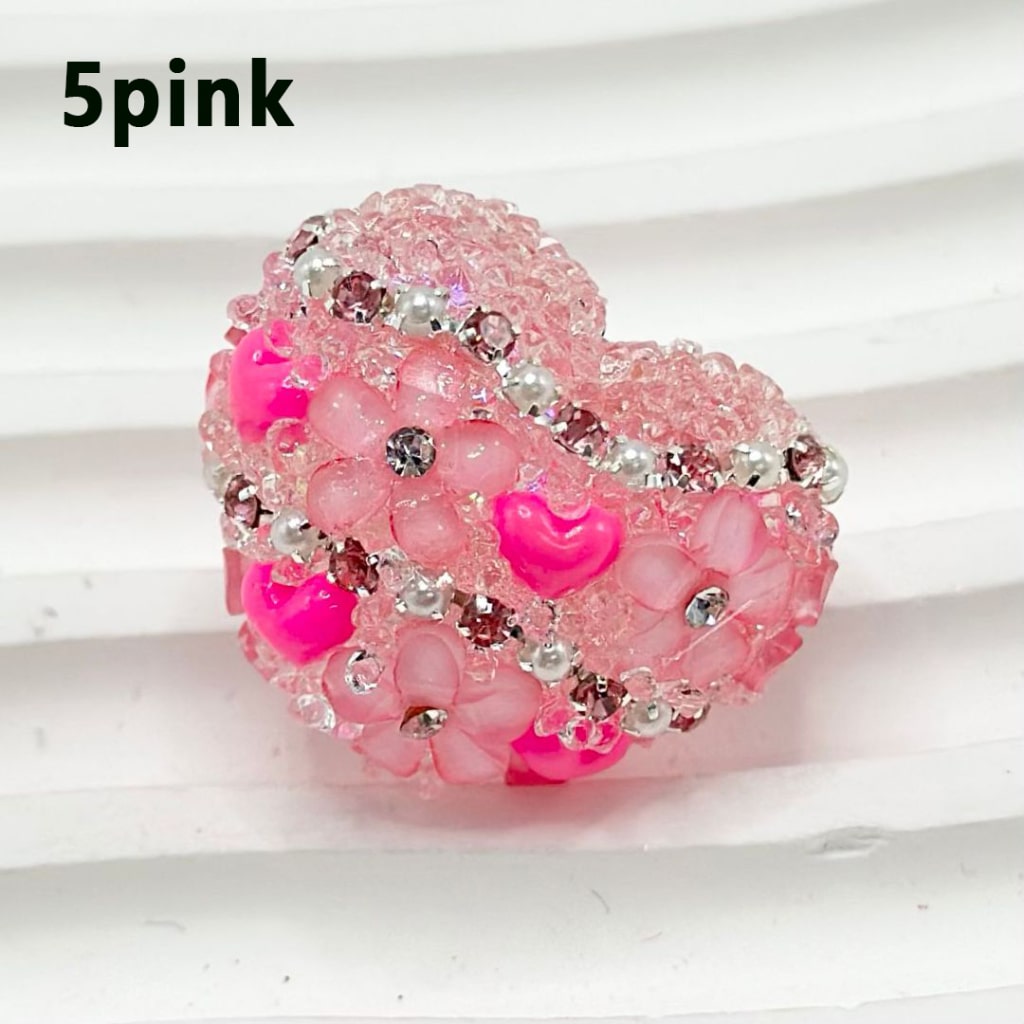 Sugar Acrylic Beads Bling Bling Heart Shape with Flowers Hearts Shiny Rhinestones & White Pearls Chain, Around 26*21MM