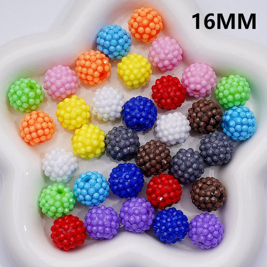 Waxberry Ball Round Acrylic Beads Solid Color with Sparkling Rhinestones,16MM Accent Beads