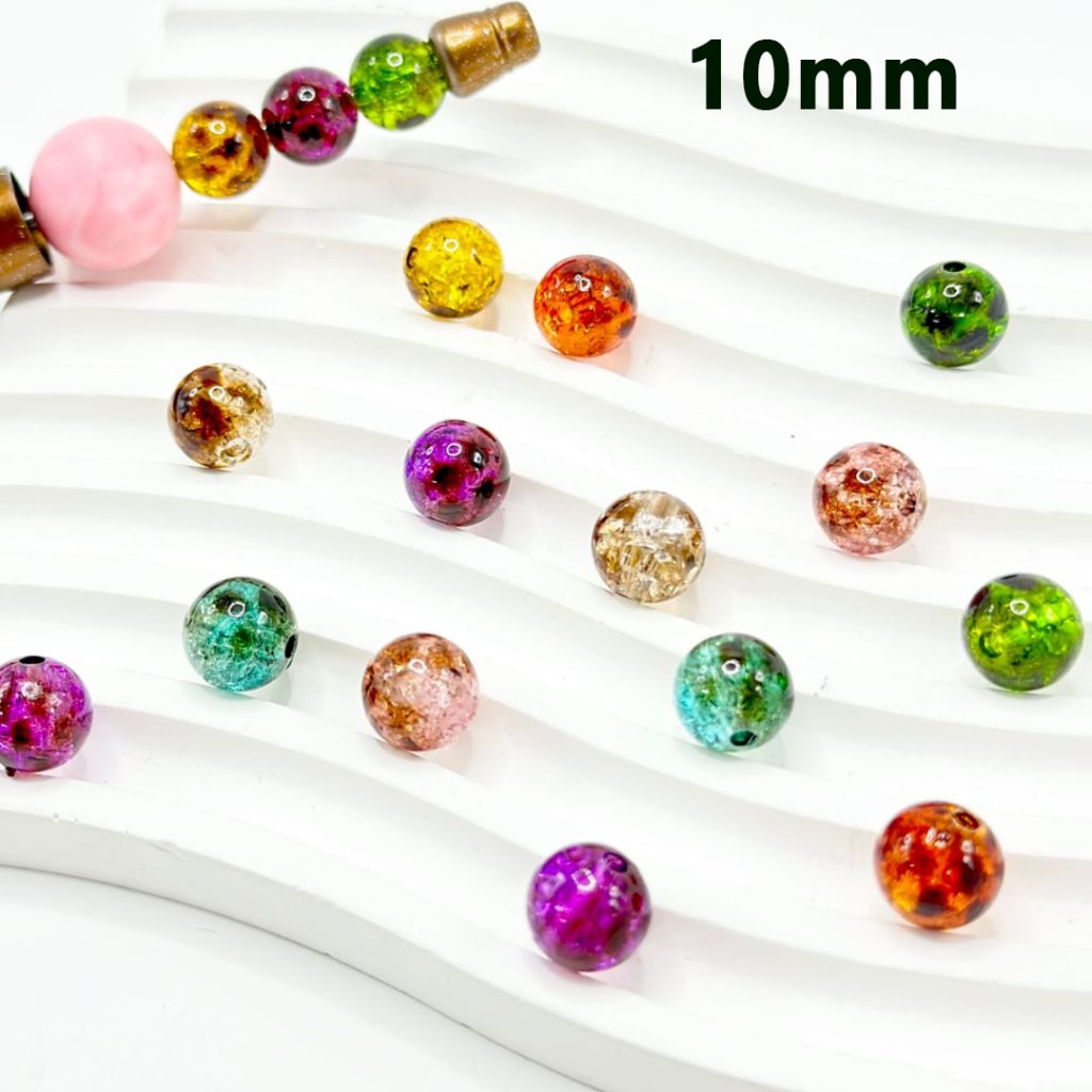Colorful beads on a white background with '10mm' text.