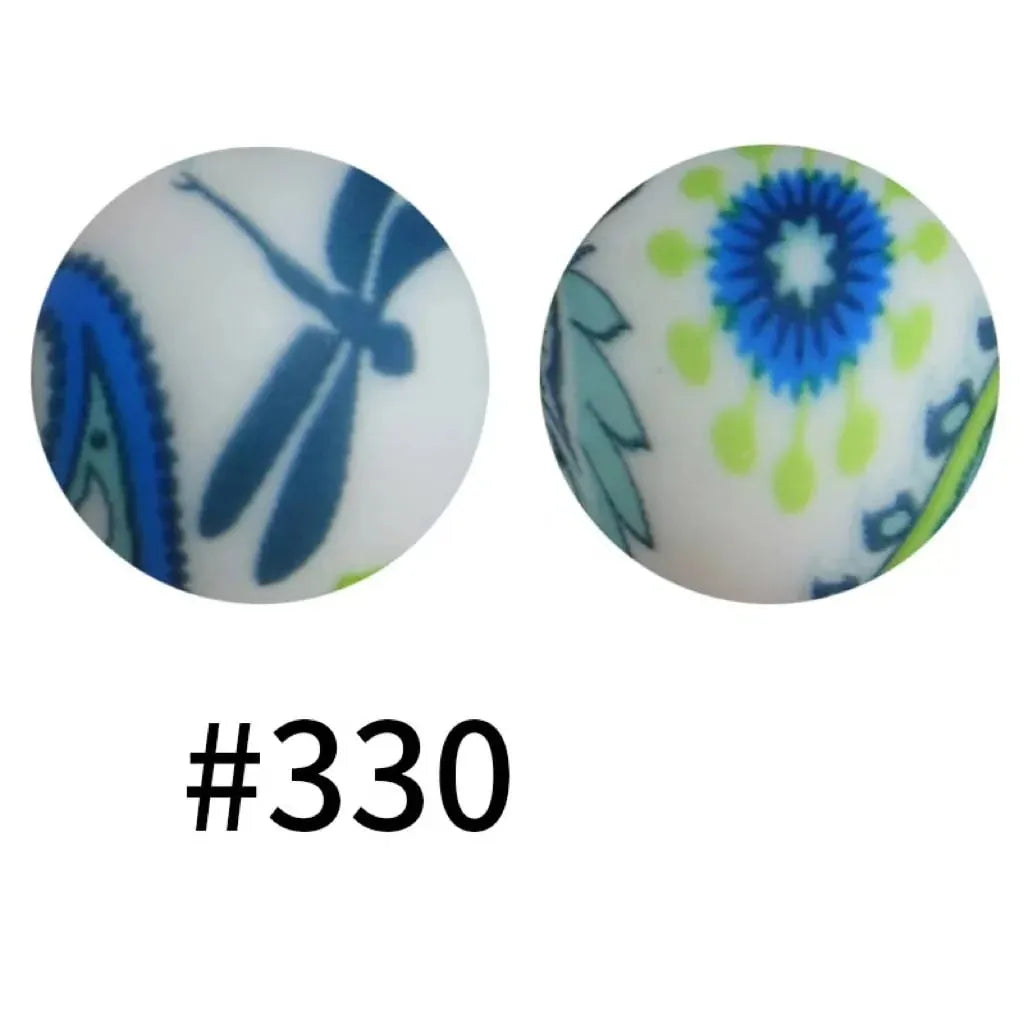 Round Printed Silicone Beads 15 mm